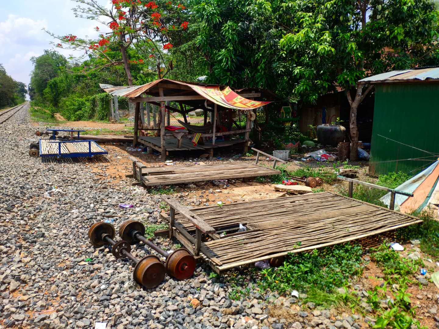 Older models of the bamboo train in Battambang, Cambodia