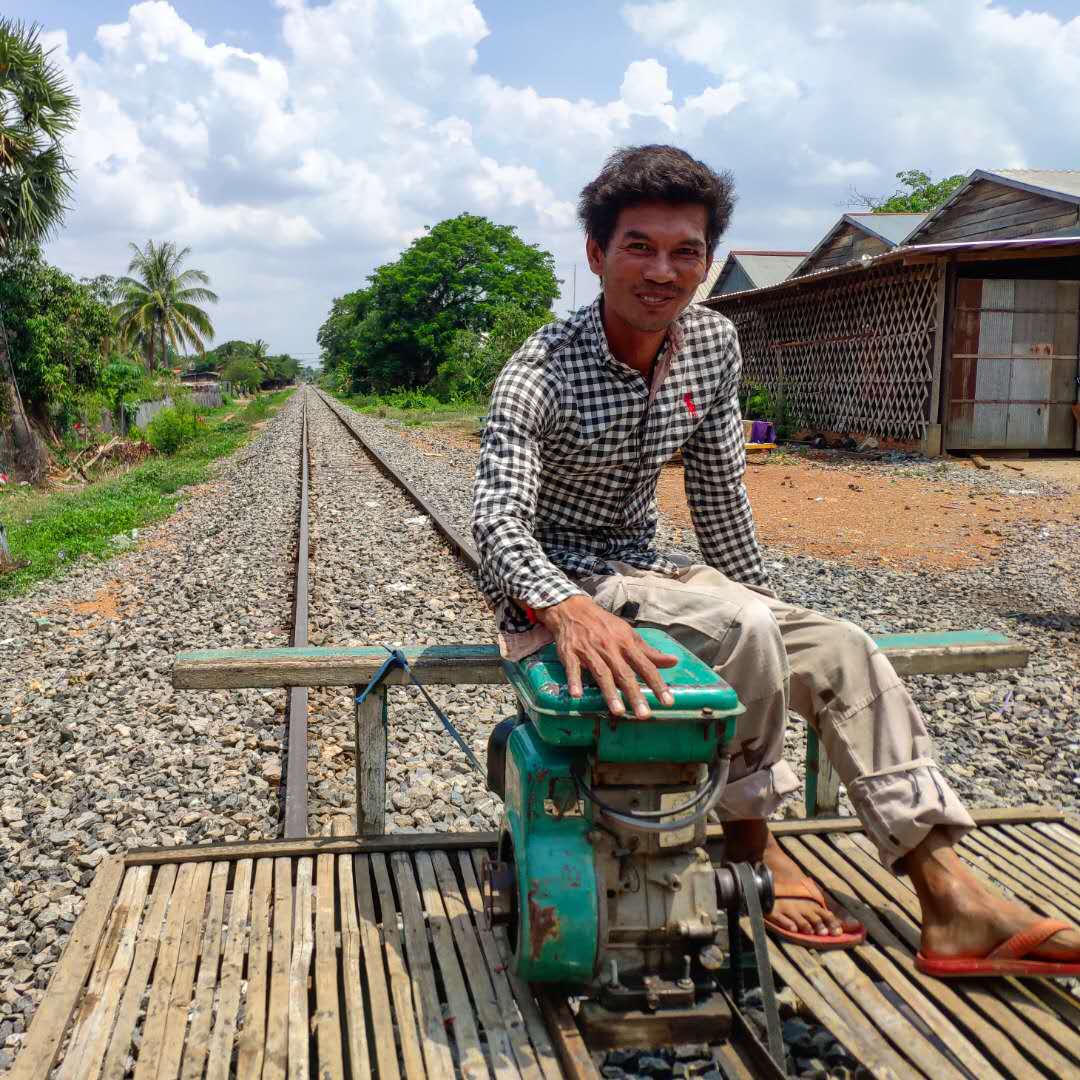 Our train operator on the Battambang bamboo train