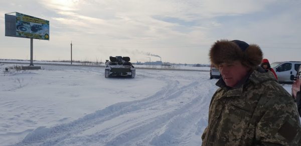 A tank being used for winter vehicle retrieval in Ukraine