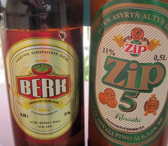 Zip and Berk, the two official beers of Turkmenistan and Central Asian Beers