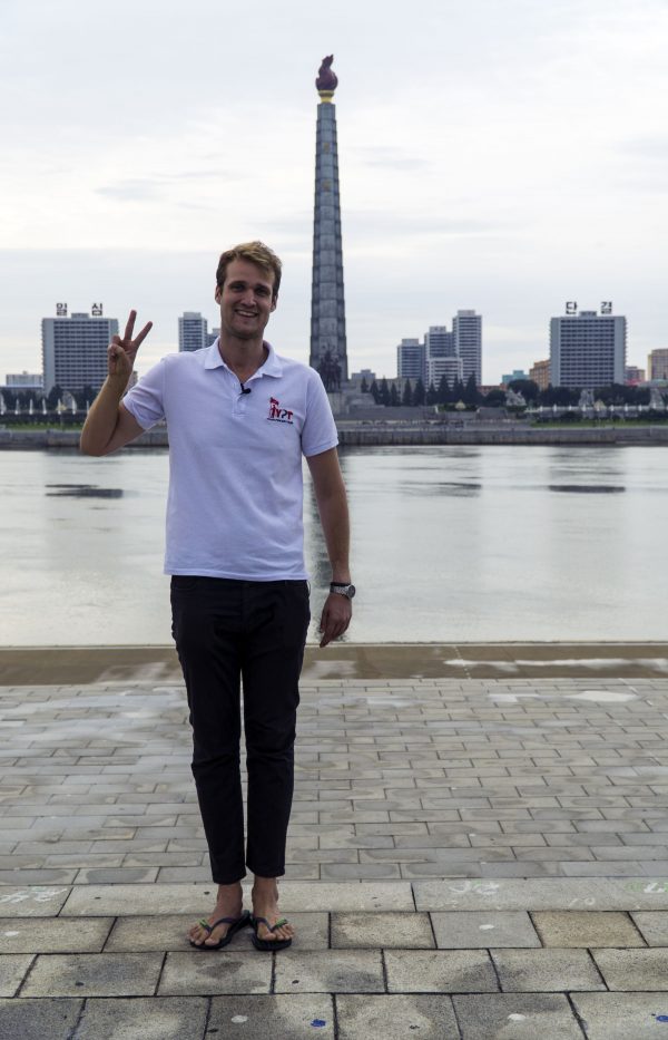 YPT DPRK manager Rowan standing by the Juche Tower