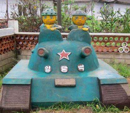 Statue for a tank from north Korean cartoon Squirrel and Hedgehog