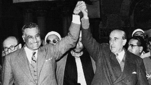 Nasser celebrating the founding of the United Arab Republic