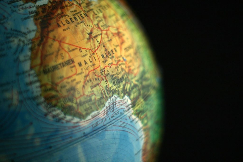 Map of Mali on a Globe