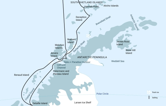 Antarctica Deep South cruise map