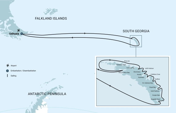 Map of our South Georgia cruise